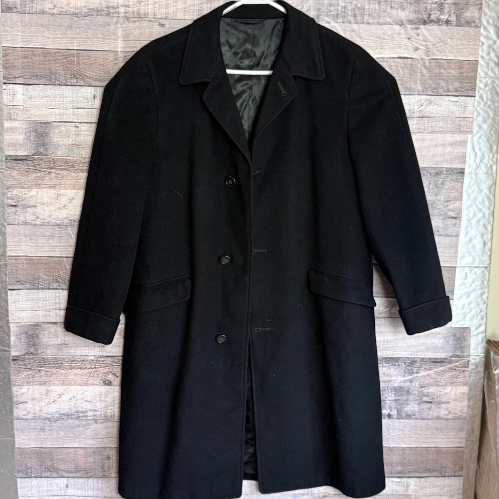 Cashmere 3 Button Trench Coat Mens Large Black Car Coat Long Business